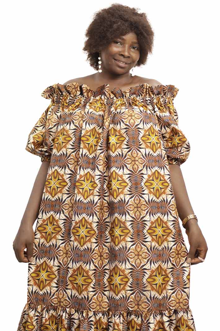 Robe africaine Kaba avec décolleté bateau élastique à vendre
