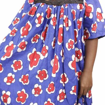 Mini Blue Flourish Kaba with Black Lace for Girl Child, elegant African dress for cultural events, available at BaobabMart.
