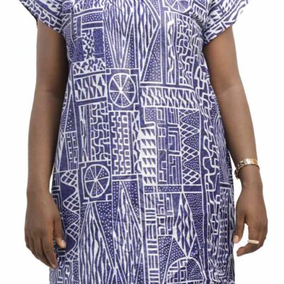Mini Women Dress in Ndop Fabric, featuring traditional African patterns, available at BaobabMart.