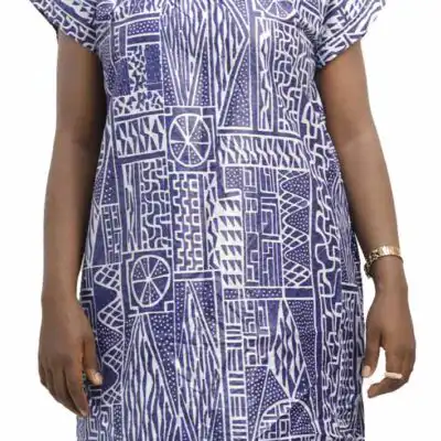 Mini Women Dress in Ndop Fabric, featuring traditional African patterns, available at BaobabMart.