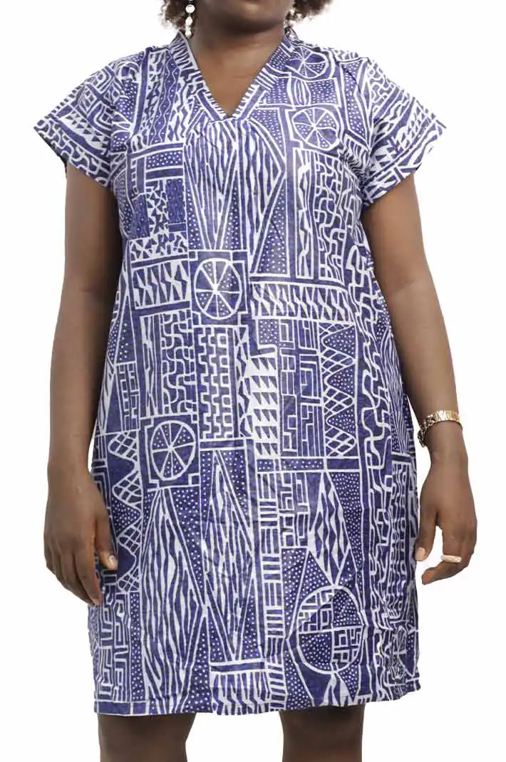 Mini Women Dress in Ndop Fabric, featuring traditional African patterns, available at BaobabMart.