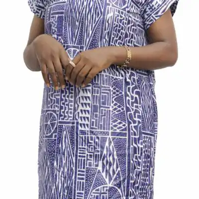Mini Women Dress in Ndop Fabric, featuring traditional African patterns, available at BaobabMart.