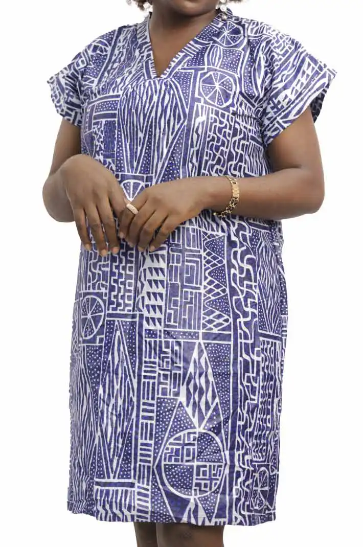 Mini Women Dress in Ndop Fabric, featuring traditional African patterns, available at BaobabMart.