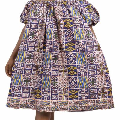 Mini Off-shoulder Style Kaba Dress with vibrant African prints, available at Baobabmart.