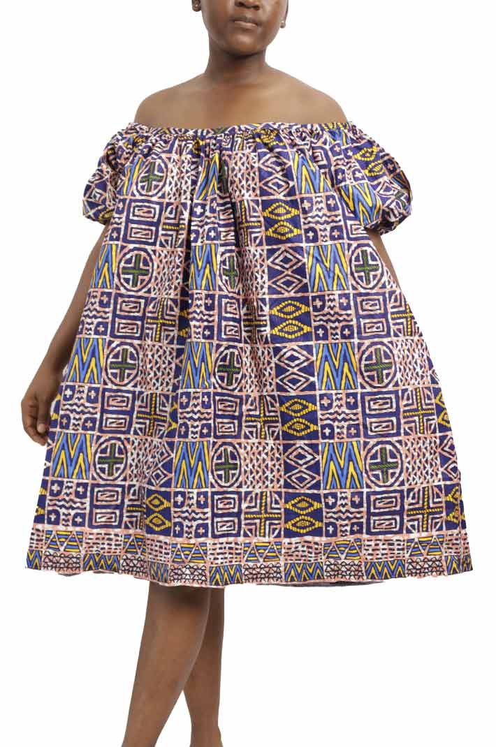 Mini off-shoulder kaba for girl child 1 Mini Off-shoulder Style Kaba Dress with vibrant African prints, available at Baobabmart.