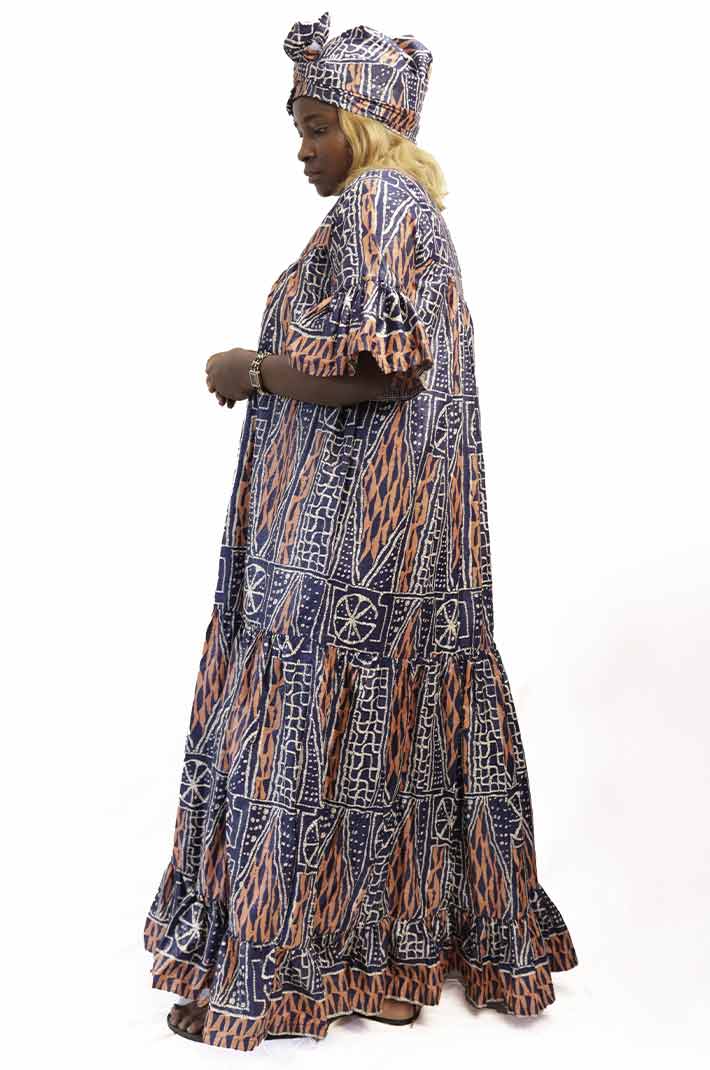 Ndop fabric kaba with it's scalf 2 Ndop Fabric Kaba with Scalf – elegant African attire featuring authentic Ndop fabric, available at BaobabMart.
