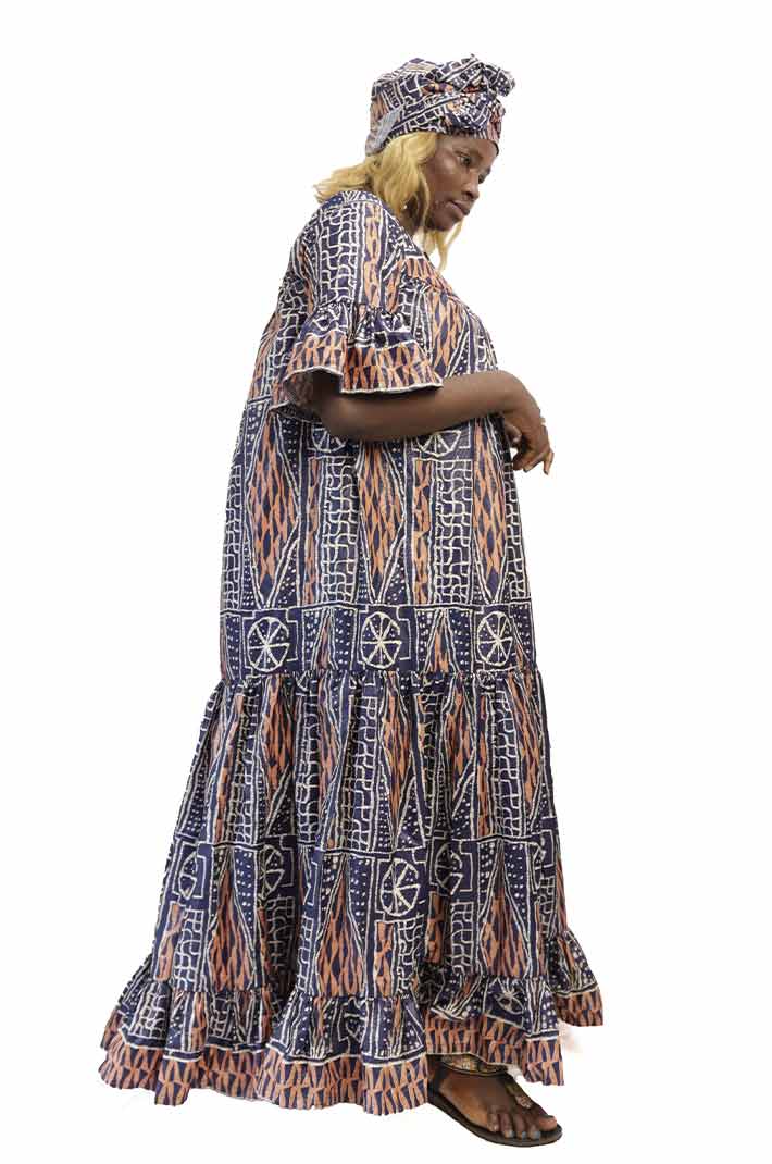 Ndop fabric kaba with it's scalf 4 Ndop Fabric Kaba with Scalf – elegant African attire featuring authentic Ndop fabric, available at BaobabMart.