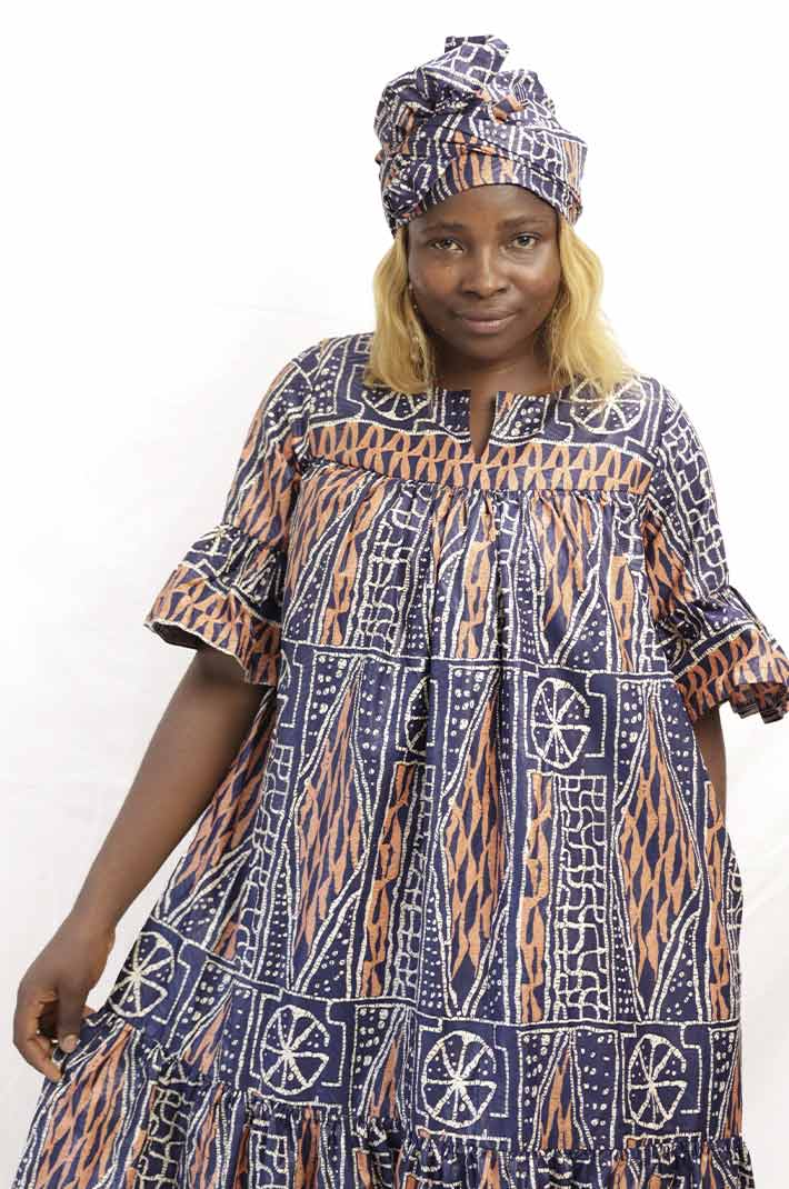 Ndop fabric kaba with it's scalf 5 Ndop Fabric Kaba with Scalf – elegant African attire featuring authentic Ndop fabric, available at BaobabMart.