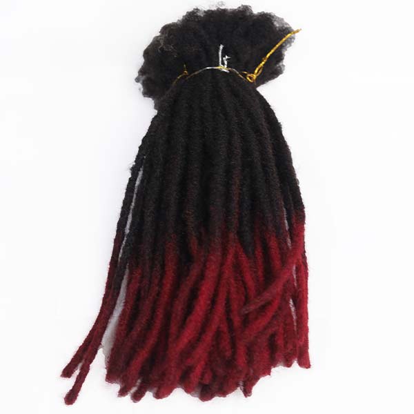 Red and black dreadlocks 12'' 1 Red and Black Dreadlocks Synthetic Hair Extensions, 12 inches long, perfect for bold hairstyles, available at BaobabMart.