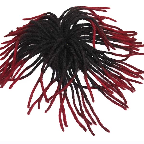 Red and black dreadlocks 12'' 4 Red and Black Dreadlocks Synthetic Hair Extensions, 12 inches long, perfect for bold hairstyles, available at BaobabMart.