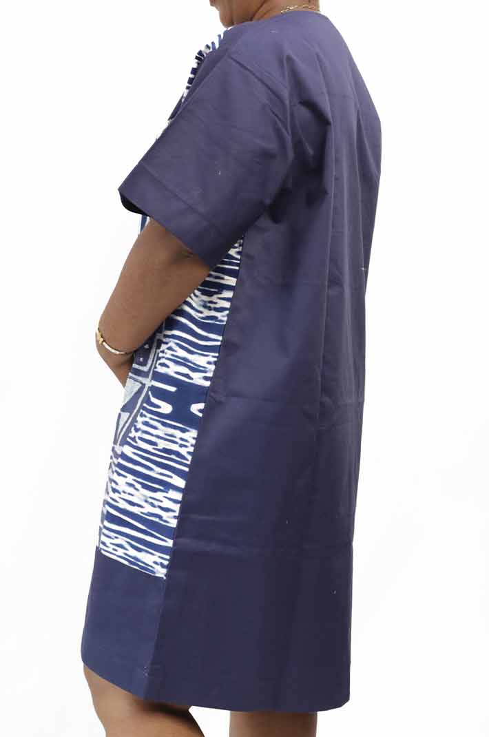 Royal-blue two-tone women dress 2 Royal-Blue Two-Tone Women Dress – elegant African attire with Ndop fabric available at BaobabMart.