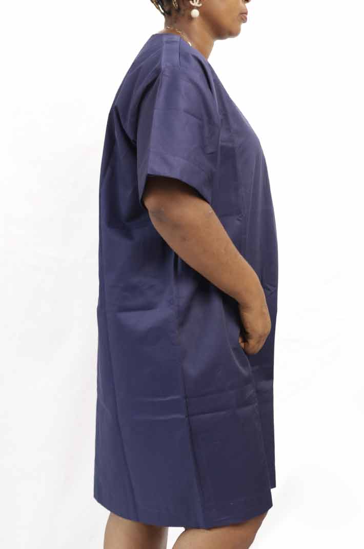 Royal-blue two-tone women dress 4 Royal-Blue Two-Tone Women Dress – elegant African attire with Ndop fabric available at BaobabMart.