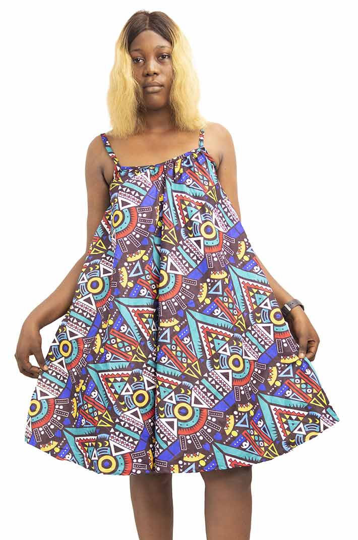 Short Kitenge Dress with Straps 2 Kitenge Women Dress with Straps, featuring vibrant African prints and adjustable fit, available at BaobabMart.