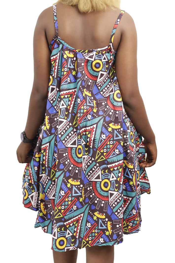 Short Kitenge Dress with Straps 3 Kitenge Women Dress with Straps, featuring vibrant African prints and adjustable fit, available at BaobabMart.