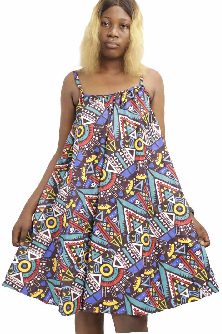 Short Kitenge Dress with Straps 5 Kitenge Women Dress with Straps, featuring vibrant African prints and adjustable fit, available at BaobabMart.