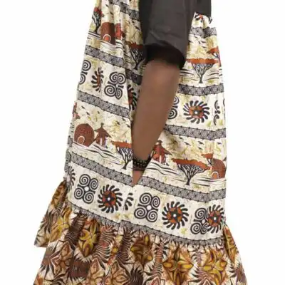 Small Kaba Dress with African Sahara Design featuring bold patterns, available at Baobabmart.