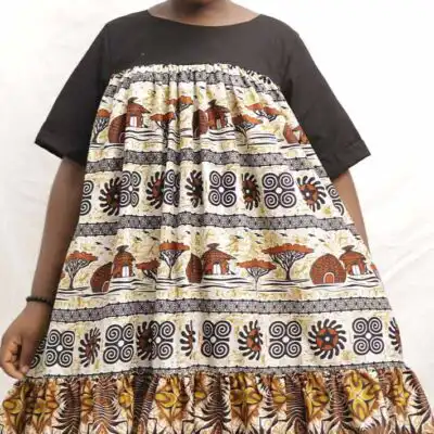 Small Kaba Dress with African Sahara Design featuring bold patterns, available at Baobabmart.