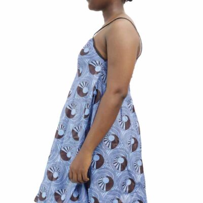 Spaghetti Stapes Women African Dress with vibrant prints, available at Baobabmart.