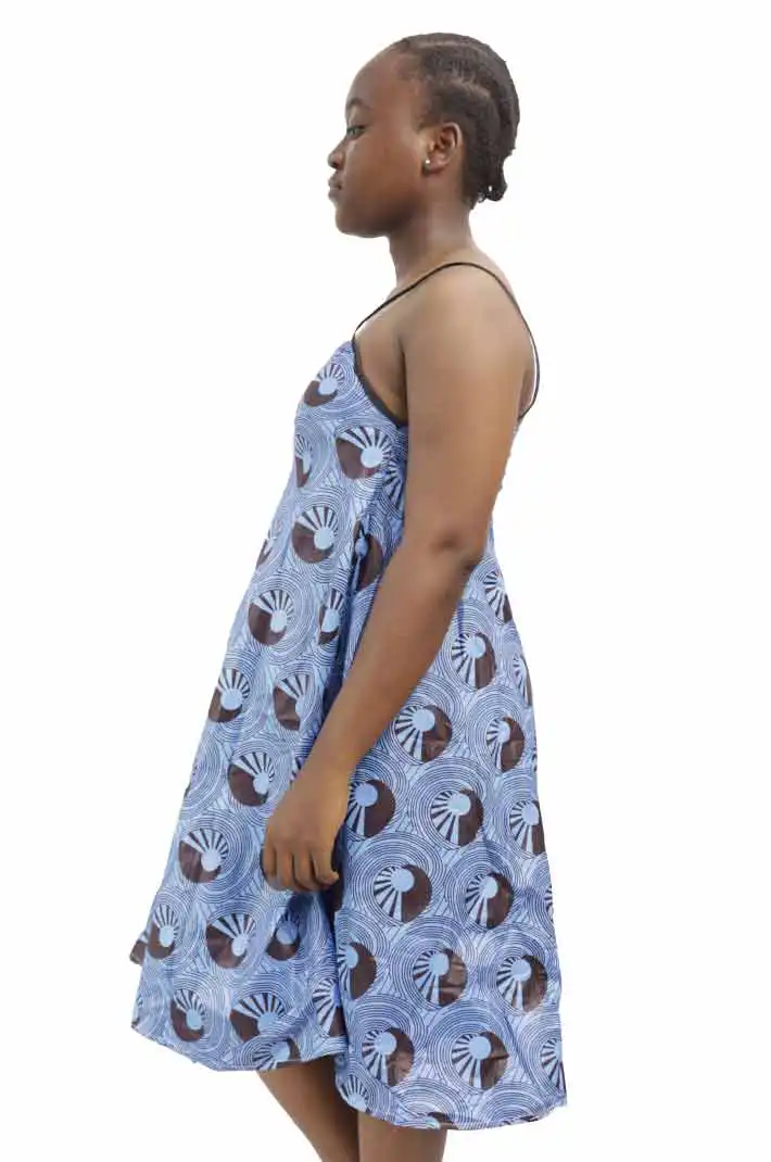 Spaghetti Stapes Women African Dress with vibrant prints, available at Baobabmart.