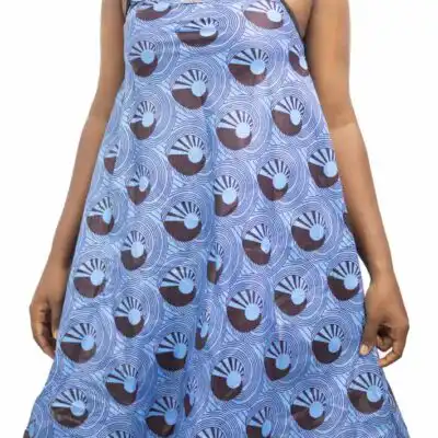 Spaghetti Stapes Women African Dress with vibrant prints, available at Baobabmart.