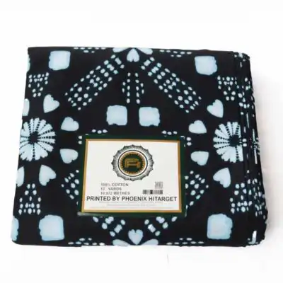 Black Hitarget Fabric with Printed Flowers, perfect for clothing, accessories, and home decor, available at Baobabmart.