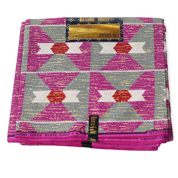 Dark pink Kente Gold wax fabric 1 African Dark Pink Kente Gold Wax Fabric, high-quality textile with bold Kente patterns, available at Baobabmart.