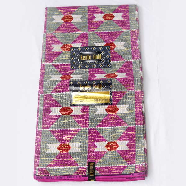 Dark pink Kente Gold wax fabric 2 African Dark Pink Kente Gold Wax Fabric, high-quality textile with bold Kente patterns, available at Baobabmart.