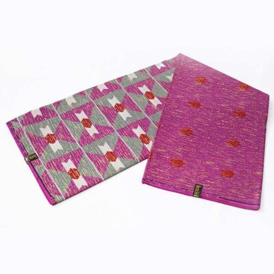 African Dark Pink Kente Gold Wax Fabric, high-quality textile with bold Kente patterns, available at Baobabmart.