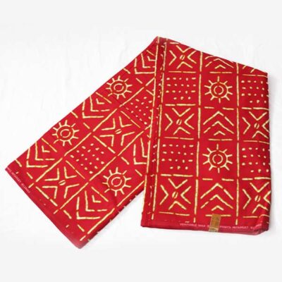 Red Hitarget Fabric with White Ethnic Motifs, high-quality African textile for clothing and decor, available at Baobabmart.