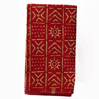 Red Hitarget Fabric with White Ethnic Motifs, high-quality African textile for clothing and decor, available at Baobabmart.