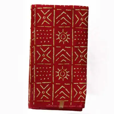Red Hitarget Fabric with White Ethnic Motifs, high-quality African textile for clothing and decor, available at Baobabmart.