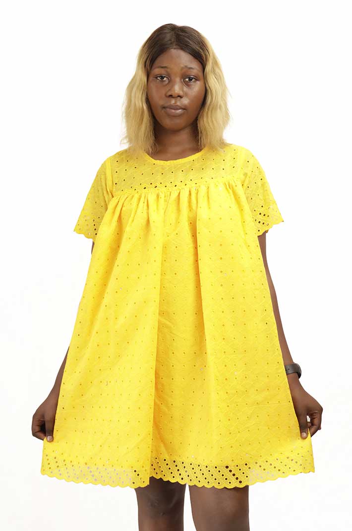 Short Dress in Yellow Lace for Sale Simple and Stylish