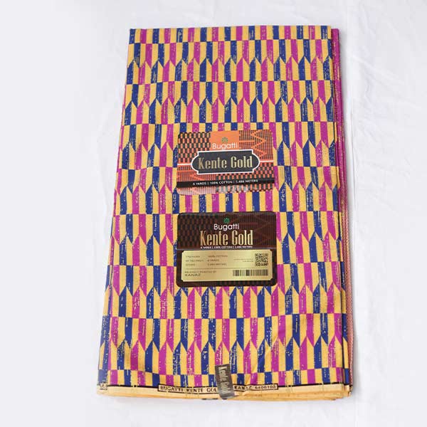 1 Purple and Pink Shaded Wax Kente Gold Fabric – vibrant African-inspired fabric at BaobabMart.