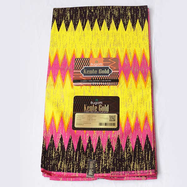 Pink Yellow and Black Kente Gold Wax Fabric at Baobabmart 1 Pink Yellow and Black Kente Gold Wax Fabric at Baobabmart