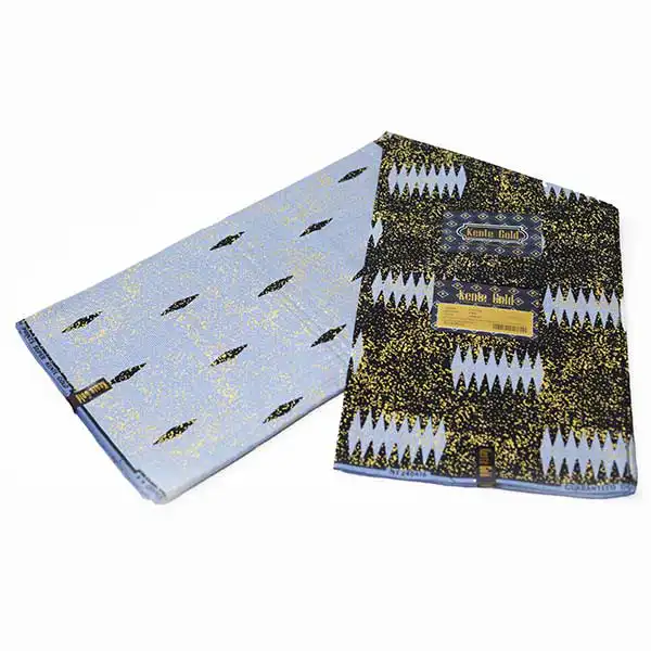 Sky Blue and Black Kente Gold Wax Fabric – premium African fabric for fashion and décor, available at BaobabMart.