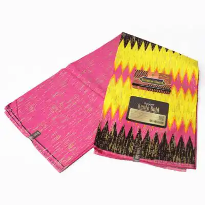 Pink Yellow and Black Kente Gold Wax Fabric at Baobabmart