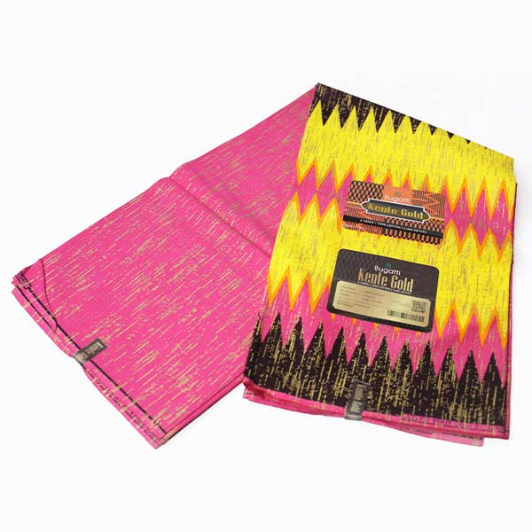 Pink Yellow and Black Kente Gold Wax Fabric at Baobabmart 2 Pink Yellow and Black Kente Gold Wax Fabric at Baobabmart