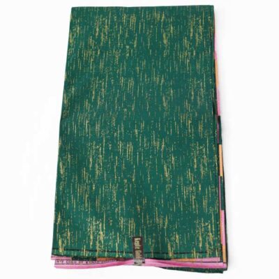 Close-up of Green and Pink Kente Gold Wax Fabric for Sale showing Kente prints