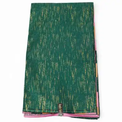 Close-up of Green and Pink Kente Gold Wax Fabric for Sale showing Kente prints