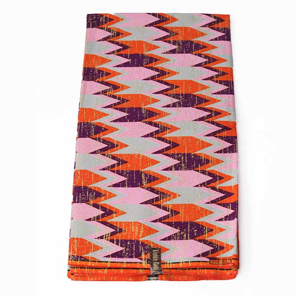 Close-up of African Orange Kente Wax Fabric for Sale showing Kente prints 3 Close-up of African Orange Kente Wax Fabric for Sale showing Kente prints
