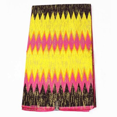 Pink Yellow and Black Kente Gold Wax Fabric at Baobabmart