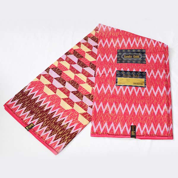 Kente Gold Pink Wax Fabric for Sale – vibrant African-inspired fabric available at BaobabMart.