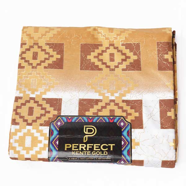 Close-up of Quality Brown Kente Gold Wax Fabric for Sale showing Kente prints 4 Close-up of Quality Brown Kente Gold Wax Fabric for Sale showing Kente prints