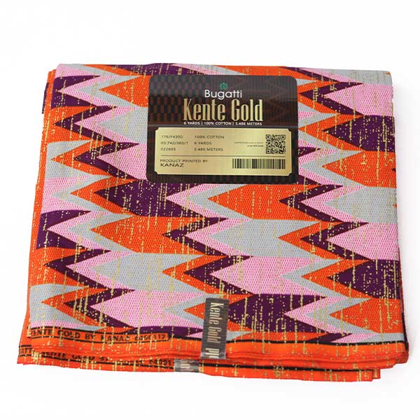Close-up of African Orange Kente Wax Fabric for Sale showing Kente prints 4 Close-up of African Orange Kente Wax Fabric for Sale showing Kente prints