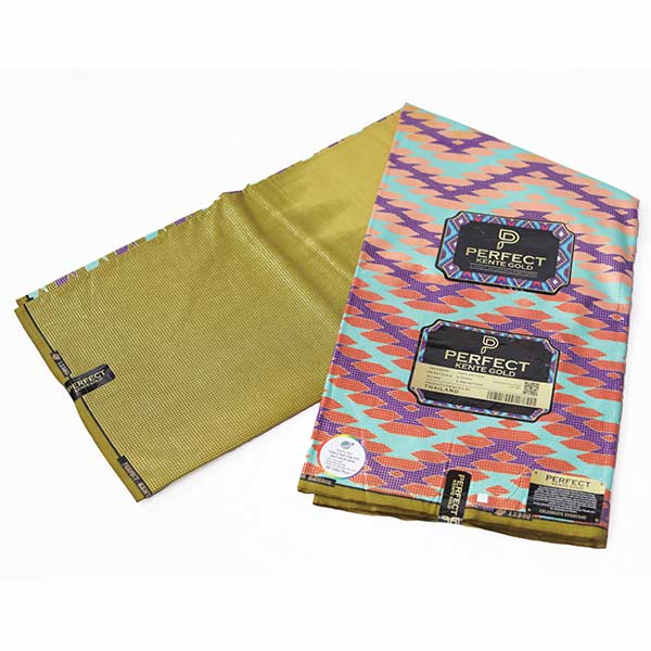 Close-up of 2-Tone Kaki Kente Gold Wax Fabric for Sale showing Kente prints 4 Close-up of 2-Tone Kaki Kente Gold Wax Fabric for Sale showing Kente prints
