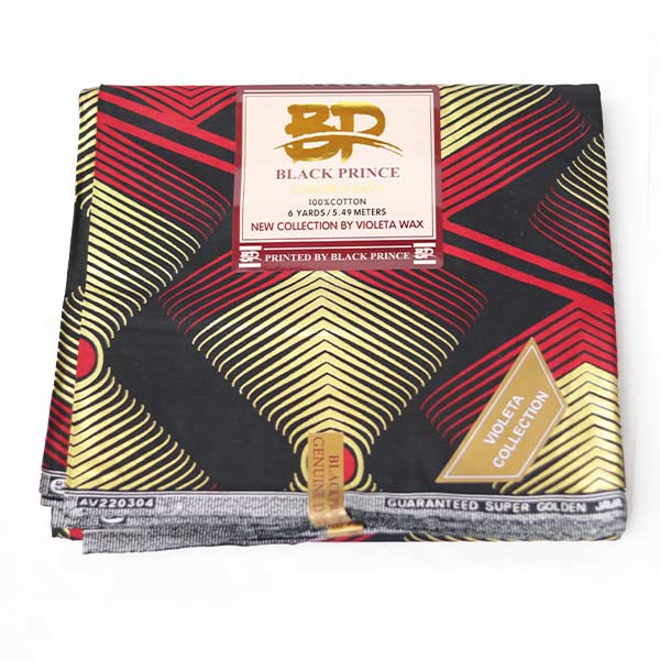 Red Multicolored Black Prince Ankara Fabric with geometric prints at Baobabmart 4 Red Multicolored Black Prince Ankara Fabric for Sale