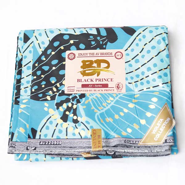 Fashion de Golden Fabric with Blue Wavy Prints with wax prints at Baobabmart 4 Black and Light Blue Black Prince for Sale with wax prints at Baobabmart
