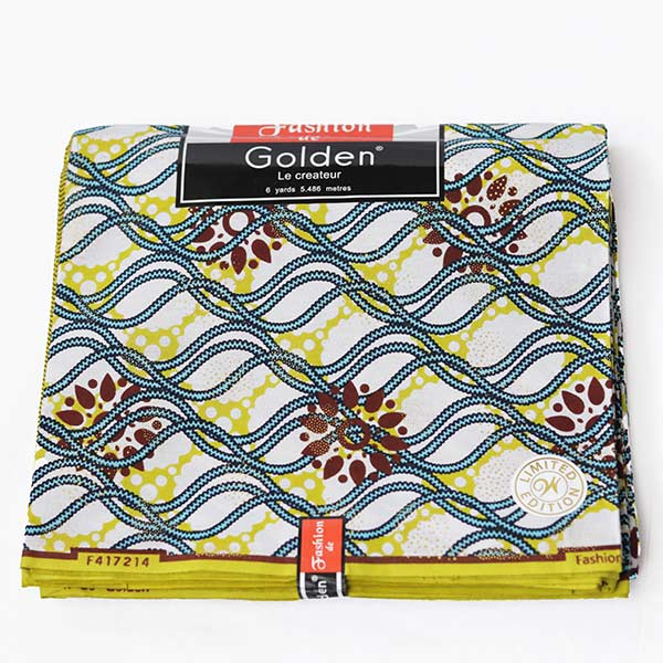 Fashion de Golden Fabric with Blue Wavy Prints 4 Fashion de Golden Fabric with Blue Wavy Prints