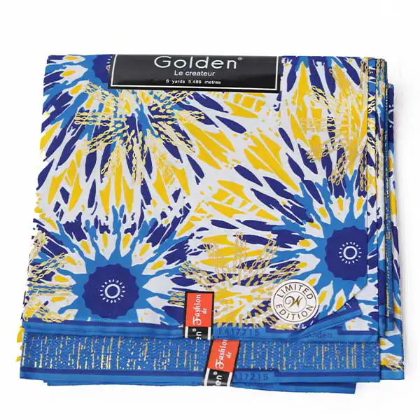 Claim Fashion de Golden Blue and Golden Yellow Fabric with Prints fast! Soft wax designs make every look shine daily. Don’t wait, it’s going quick. Buy now at Baobabmart! 4 Claim Fashion de Golden Blue and Golden Yellow Fabric with Prints fast! Soft wax designs make every look shine daily. Don’t wait, it’s going quick. Buy now at Baobabmart!