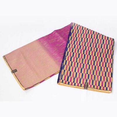 Purple and Pink Shaded Wax Kente Gold Fabric – vibrant African-inspired fabric at BaobabMart.